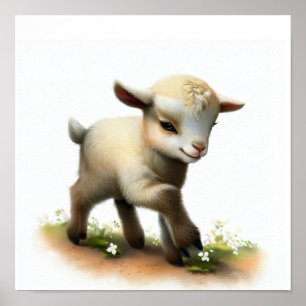Poster Uma pintura em aquarela 3D de um Caprino Cinto