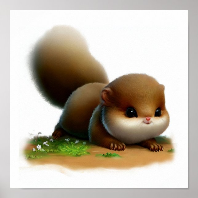 Poster Uma pintura em aquarela 3D de um esquilo voador bo (Frente)