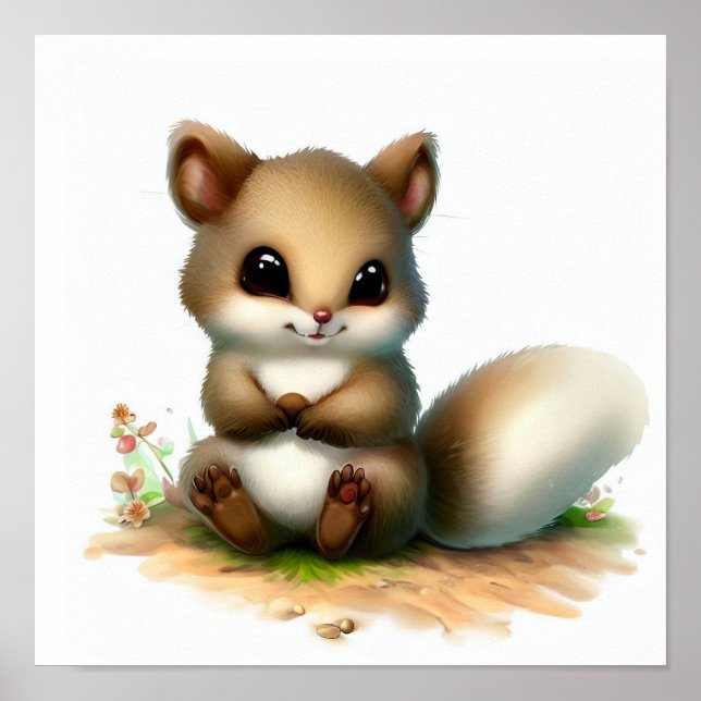 Poster Uma pintura em aquarela 3D de um esquilo voador bo (Frente)