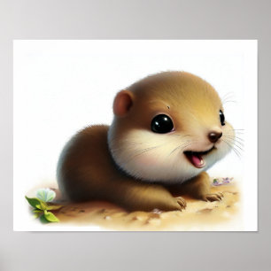 Poster Uma pintura em aquarela 3D de um jovem esquilo-da-