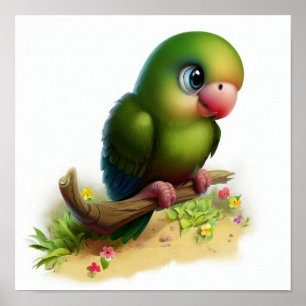 Poster Uma pintura em aquarela 3D de um papagaio american