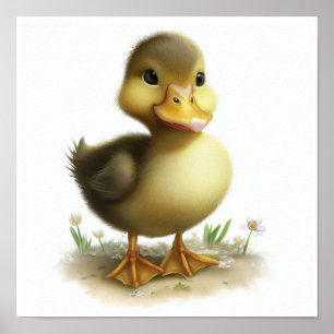 Poster Uma pintura em aquarela 3D de um Pato Cortado