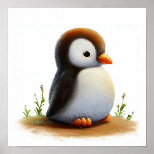 Poster Uma pintura em aquarela 3D de um Pinguim Gentil