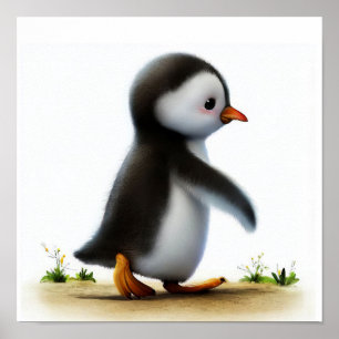 Poster Uma pintura em aquarela 3D de um Pinguim Gentil