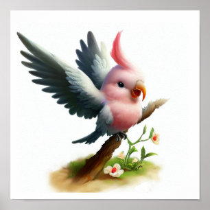 Poster Uma pintura em aquarela 3D de uma Cockatoa Galah C