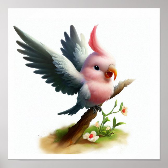 Poster Uma pintura em aquarela 3D de uma Cockatoa Galah C (Frente)
