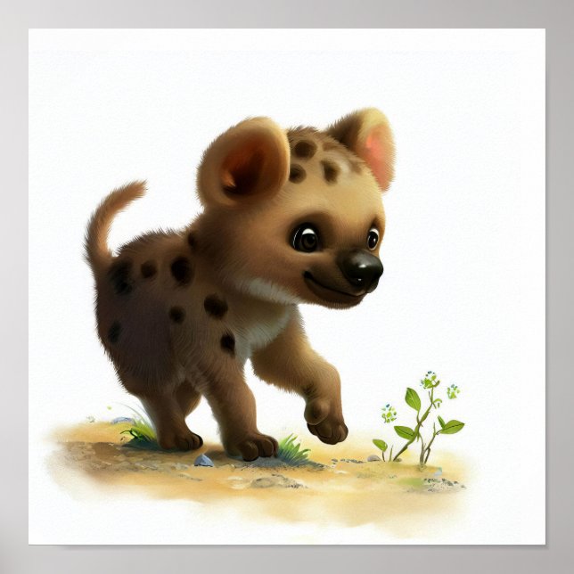 Poster Uma pintura em aquarela 3D de uma hiena bonita (Frente)