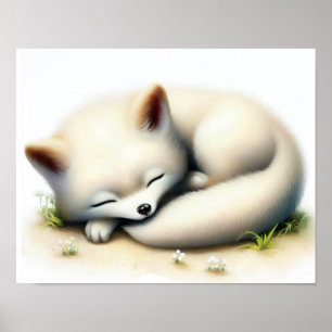 Poster Uma pintura em aquarela 3D de uma raposa árctica