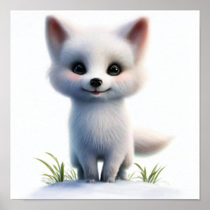 Poster Uma pintura em aquarela 3D de uma raposa árctica