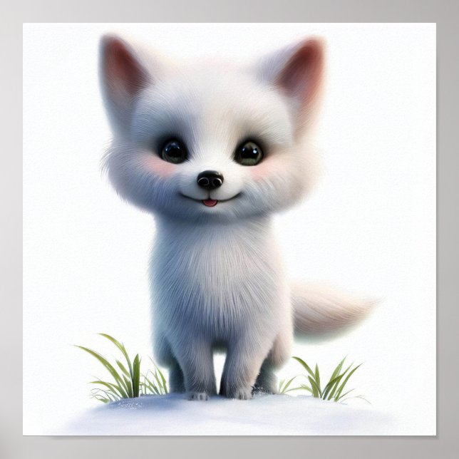 Poster Uma pintura em aquarela 3D de uma raposa árctica (Frente)