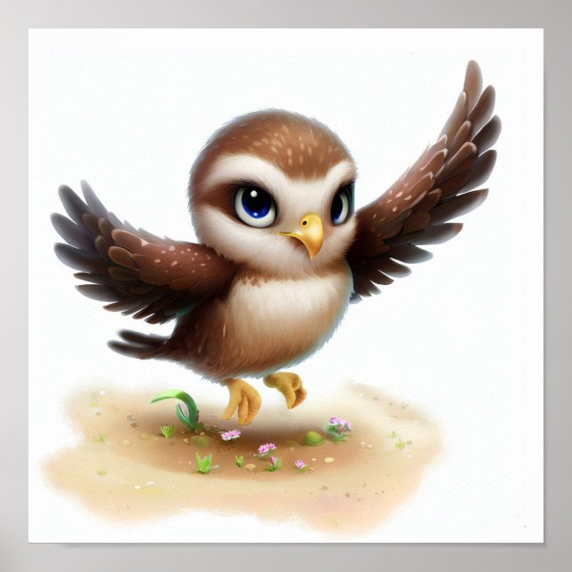 Poster Uma pintura em aquarela tridimensional de um falcã (Frente)