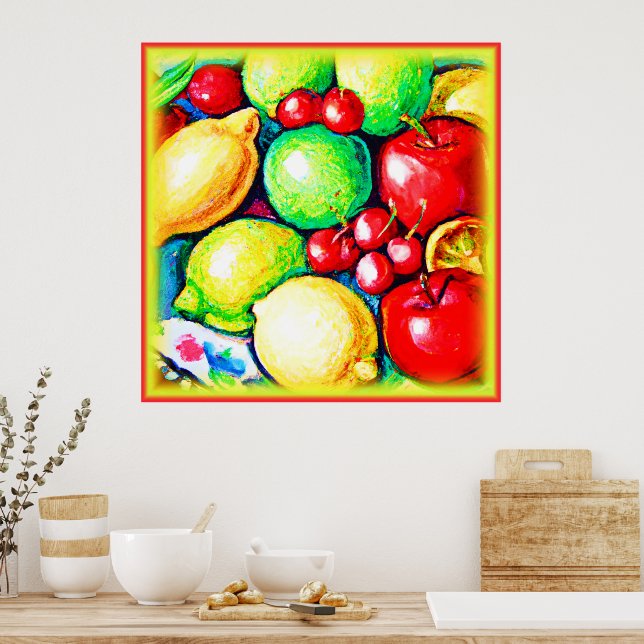 Poster Uma Pintura Livremente De Frutas. Comprar Agora (Cozinha)