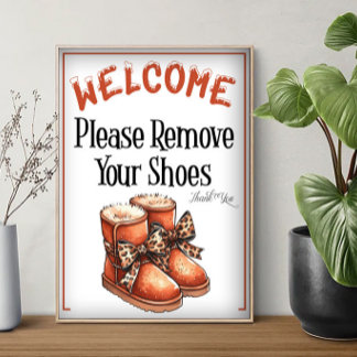 Poster Uma Placa de Inverno Por Favor Remova os Sapatos