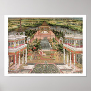 Pôster Uma princesa de Mughal em seu jardim (gouache no