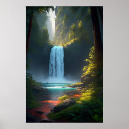 Poster Uma queda de água alta na floresta silenciosa
