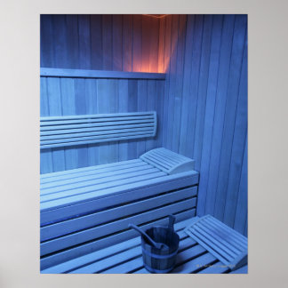 Poster Uma sauna em luz azul, Suecia.