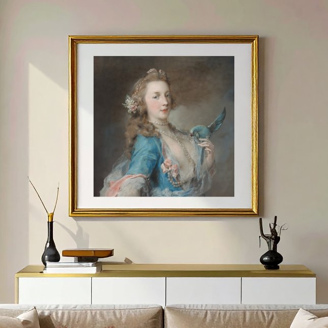 Pôster Uma selfie com meu papagaio (A Selfie with her parrot adds a modern twist to vintage art.)
