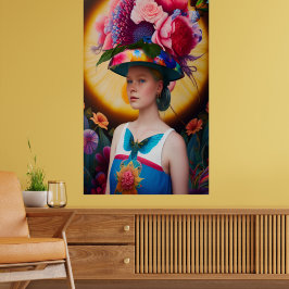 Poster Uma senhora com um chapéu de sol floral