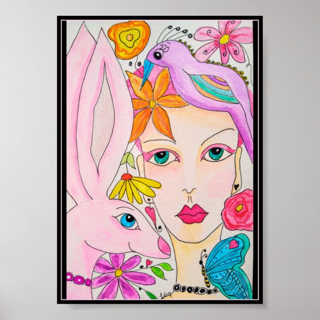 Poster Uma senhora, um coelho e um pássaro (Frente)