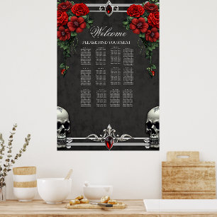 Poster Uma simbiose gótica, cabelos elegantes e crânios.
