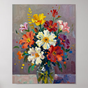 Poster Uma Sinfonia de Pétalas: Impasto Expressivo de Flo