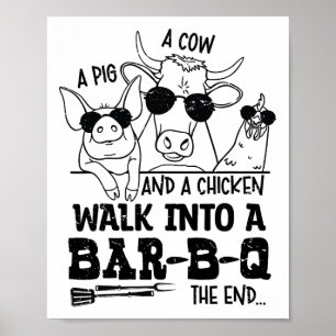 Poster Uma Vaca A Porco E Um Galho Entram Em Um Churrasco