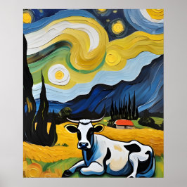 Poster Uma Vaca na Noite Estrelada