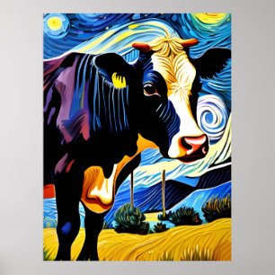 Poster Uma Vaca na Noite Estrelada