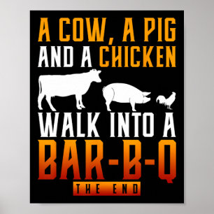 Poster Uma Vaca Um Porco E Uma Galinha Entram Em Um Churr