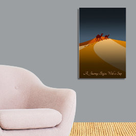 Poster Uma Viagem Começa Com Um Passo, Deserto Laranja E 