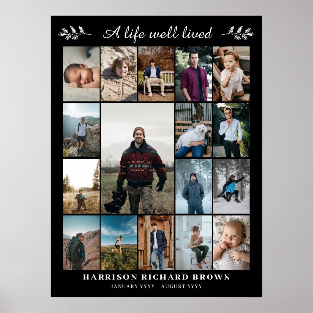 Poster Uma Vida Bem Vivida 17 Colagem de Fotos Memorial (Frente)