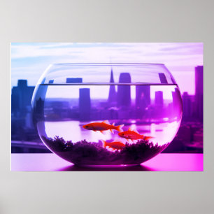 Poster Uma Vida Isolada em uma Tigela de Peixes Dourados