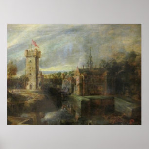 Poster Uma visão de Het Steen no início da manhã