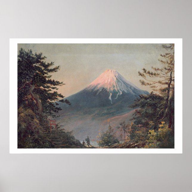 Poster Uma visão do Monte Fusiyama com figuras no Foreg (Frente)