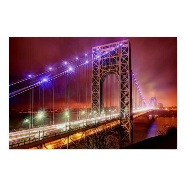 Pôster Uma vista à noite ventosa e chuvosa de Fort Lee (Frente)