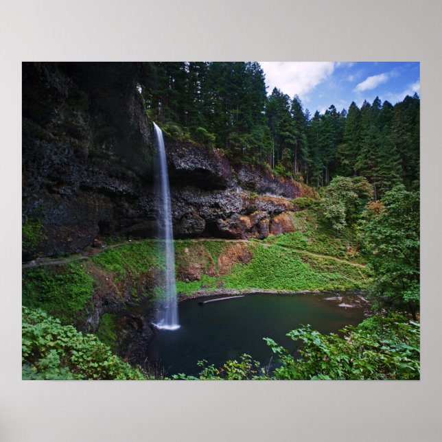 Poster Uma vista da South Falls no Silver Falls State Par (Frente)