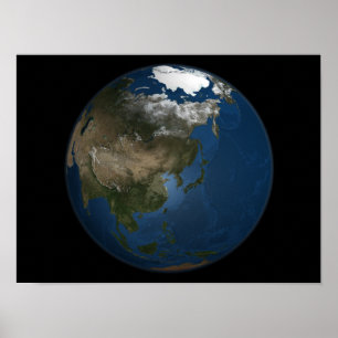 Pôster Uma vista global sobre Ásia com gelo marinho