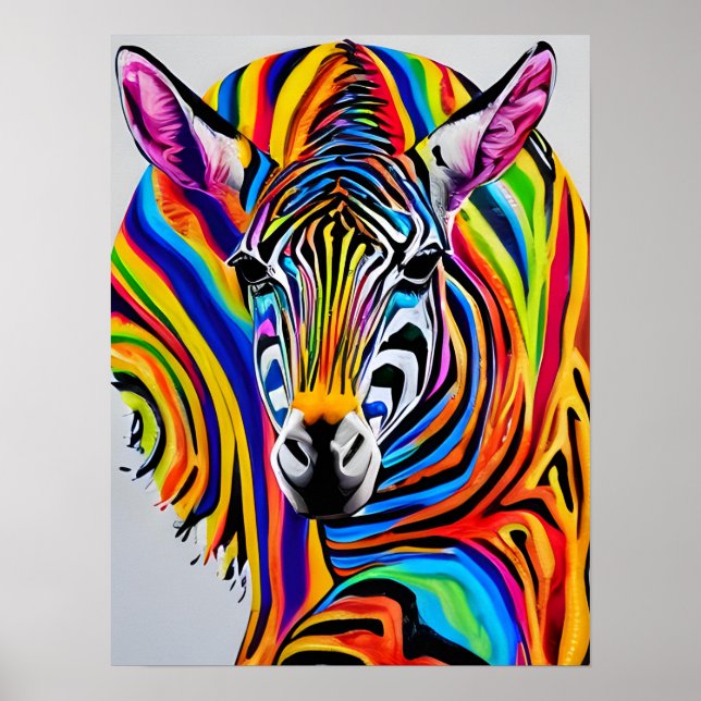 Poster Uma zebra colorida do arco-íris (Frente)