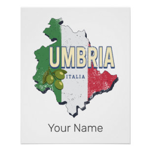 Pôster Úmbria Itália Retro Região Mapa Vintage Souvenir