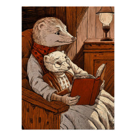 Pôster Un furet lisant un libre a un jeune furet 