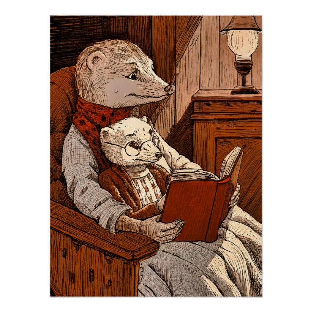 Pôster Un furet lisant un libre a un jeune furet  (Frente)