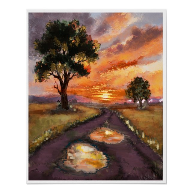 Pôster Un soir de pluie soleil couchant. (Frente)