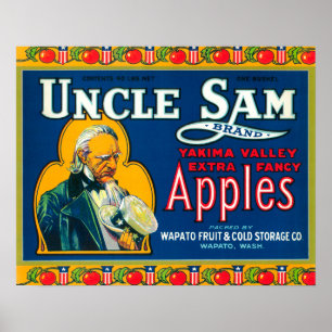 Poster Uncle Sam Apple Label (blue) - Wapato, WA