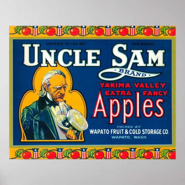 Poster Uncle Sam Apple Label (blue) - Wapato, WA (Frente)