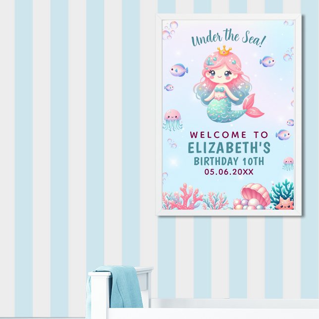Poster Under the sea Cute Mermaid Birthday Girl (Criador carregado)