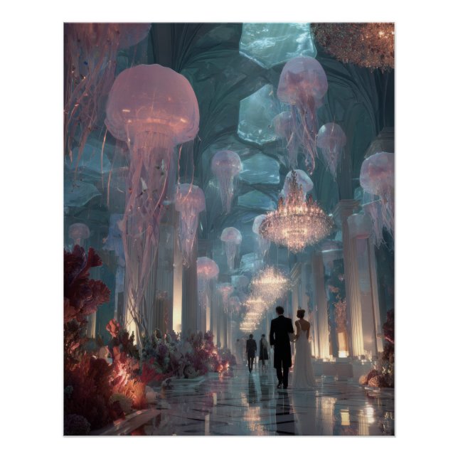 Pôster Undersea Palace Jellyfish Light Fantasy Art (Frente)