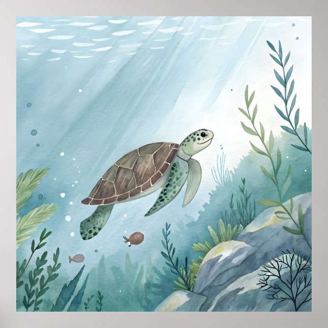Poster Underwater world with turtle (Frente)