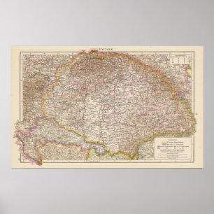 Pôster Ungarn, mapa do atlas de Hungria