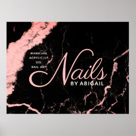 Poster Unhas De Mármore Pretas E Rosa Elegantes Por "Nome