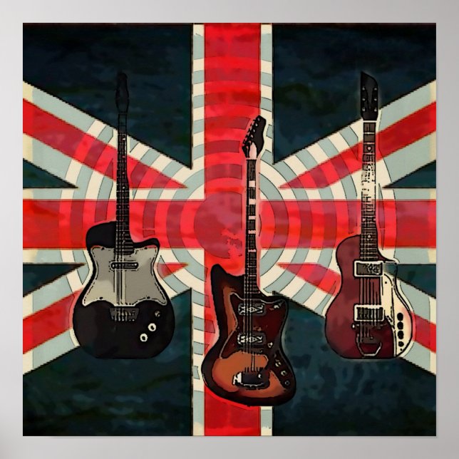 Poster União Britânica Jack Flag Rock Roll Electric Guita (Frente)